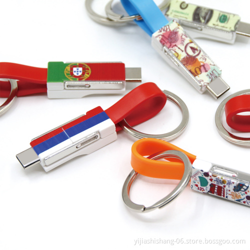 Yijiashishang 3 in 1 Keychain USB Data Cable for iPhone Micro USB Type C Fast Charging Mobile Phone Charger Cable for Samsung Galaxy Xiaomi